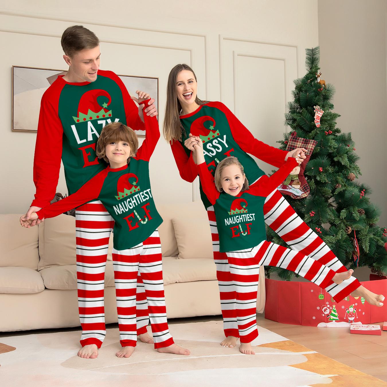 Christmas Hat ELF Printed Stripe Parent-Child Matching Pajamas