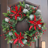 Christmas Red Fruit PE Leaf Decorative Wreath Natural Pinecone Vine Ring Decoration (23.6 inches)