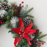 Christmas Red Fruit PE Leaf Decorative Wreath Natural Pinecone Vine Ring Decoration (23.6 inches)