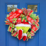 Christmas Grinch Wreath Door Hanging Decoration