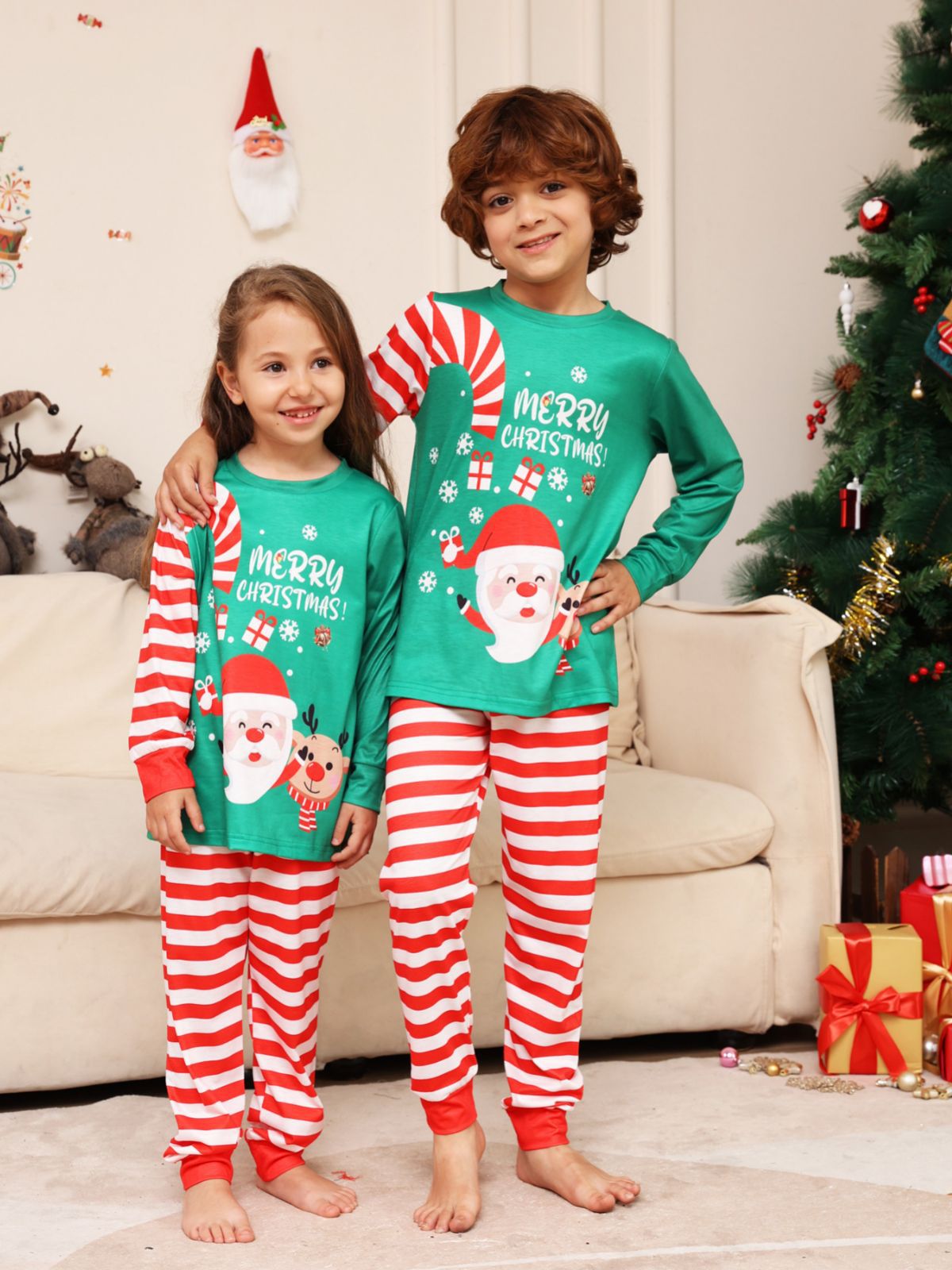 Christmas Parent-Child Pajamas with Santa Fawn