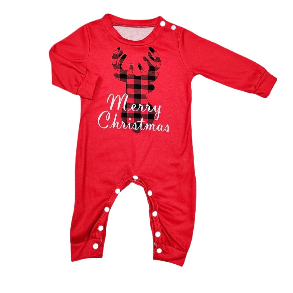 Christmas Holiday Parent-Child Casual Plaid Set with Elk Monogramming