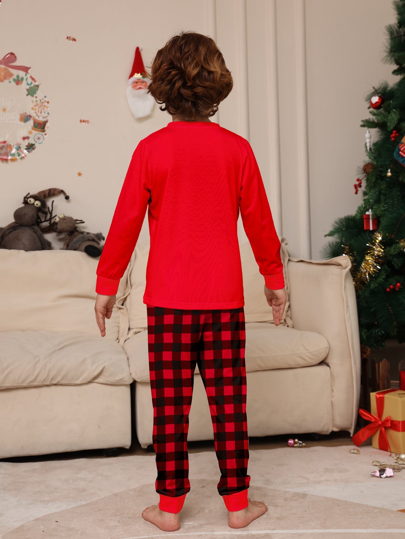 Christmas Holiday Parent-Child Casual Plaid Set with Elk Monogramming