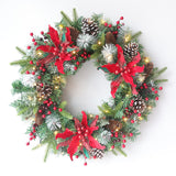 Christmas Red Fruit PE Leaf Decorative Wreath Natural Pinecone Vine Ring Decoration (23.6 inches)