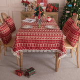 Christmas Red Jacquard Tassel Tablecloth