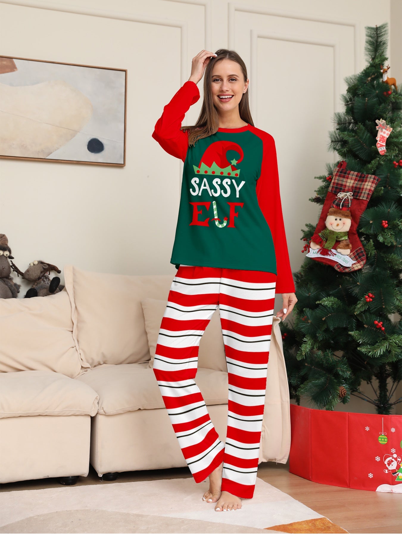 Christmas Hat ELF Printed Stripe Parent-Child Matching Pajamas