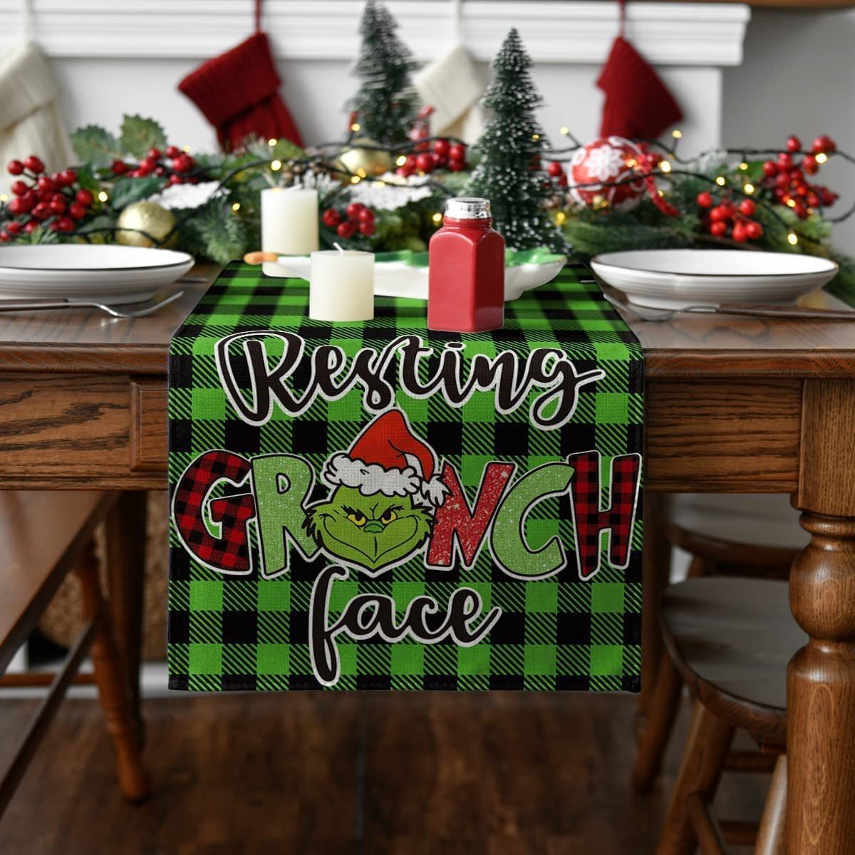 Christmas Grinch Table Runner Tablecloth