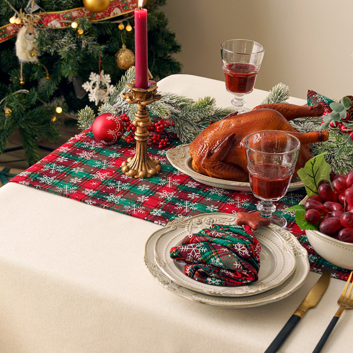 Christmas Plaid Table Runner and Placemats