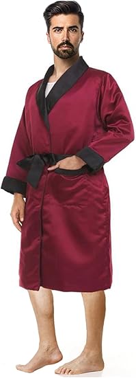 Men's Satin Long Smoking Robe Fully Lined Smoking Jacket Shawl Collar Spa Robe Bathrobe