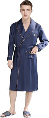 Men's Satin Bathrobe,Soft Lightweight Long Sleeve Robe for men House Sleepwear Loungewear with Two Pockets