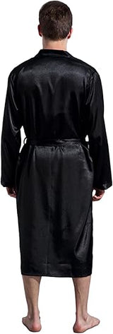 Men's Satin Robe Long Bathrobe,Long Sleeve Lightweight Loungewear for Men Summer Sleepwear