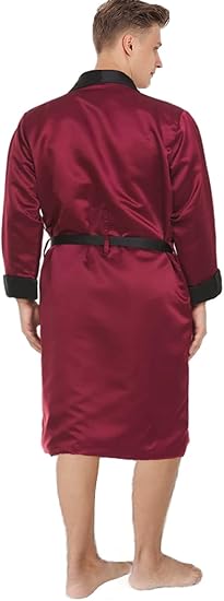 Men's Satin Long Smoking Robe Fully Lined Smoking Jacket Shawl Collar Spa Robe Bathrobe