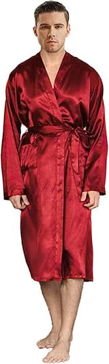 Men's Satin Robe Long Bathrobe,Long Sleeve Lightweight Loungewear for Men Summer Sleepwear