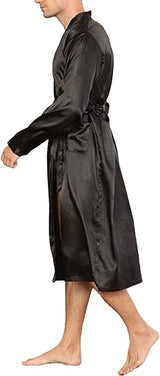 Men's Satin Robe Long Bathrobe,Long Sleeve Lightweight Loungewear for Men Summer Sleepwear