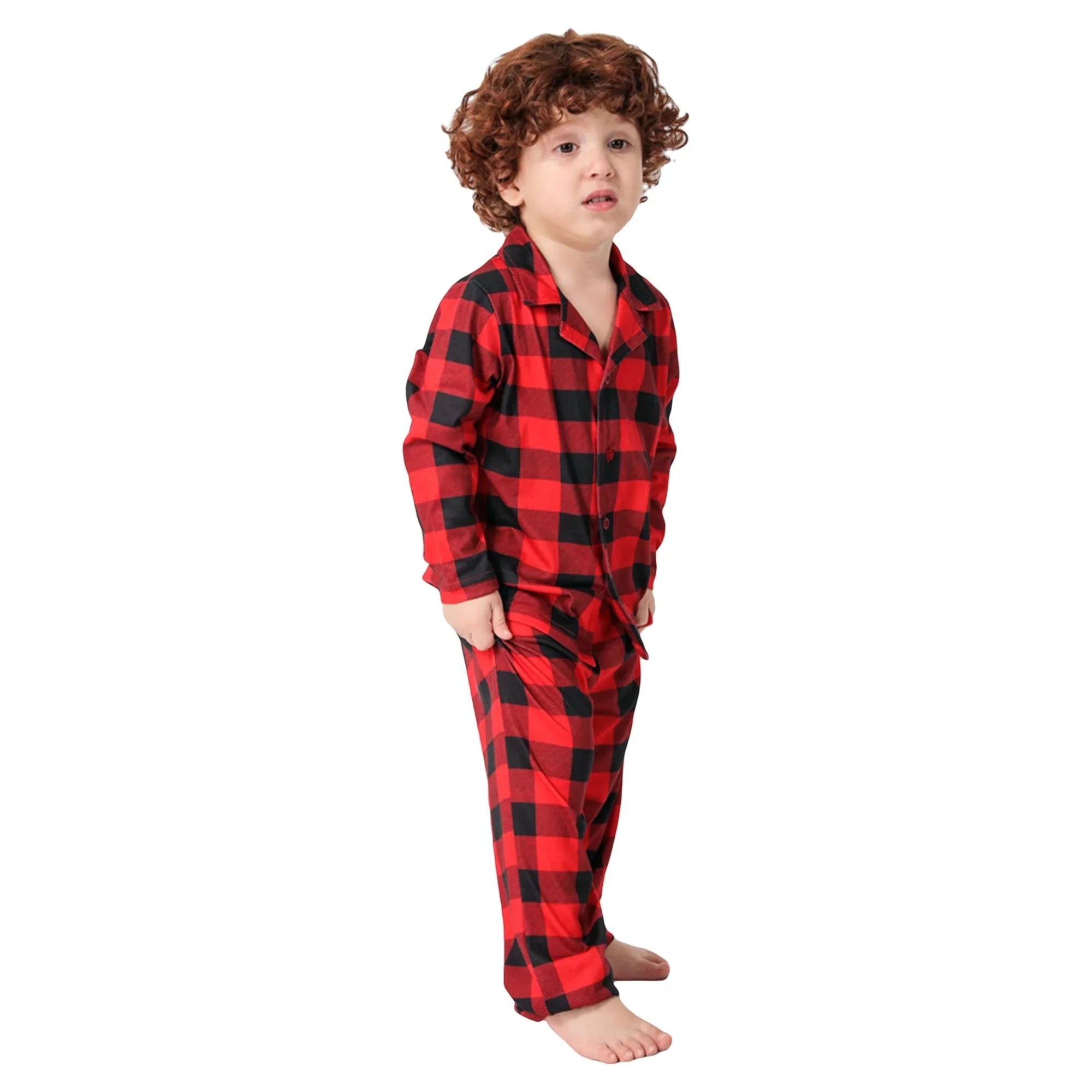 Christmas Red Plaid Printed Colorblocked Family Pajama Set