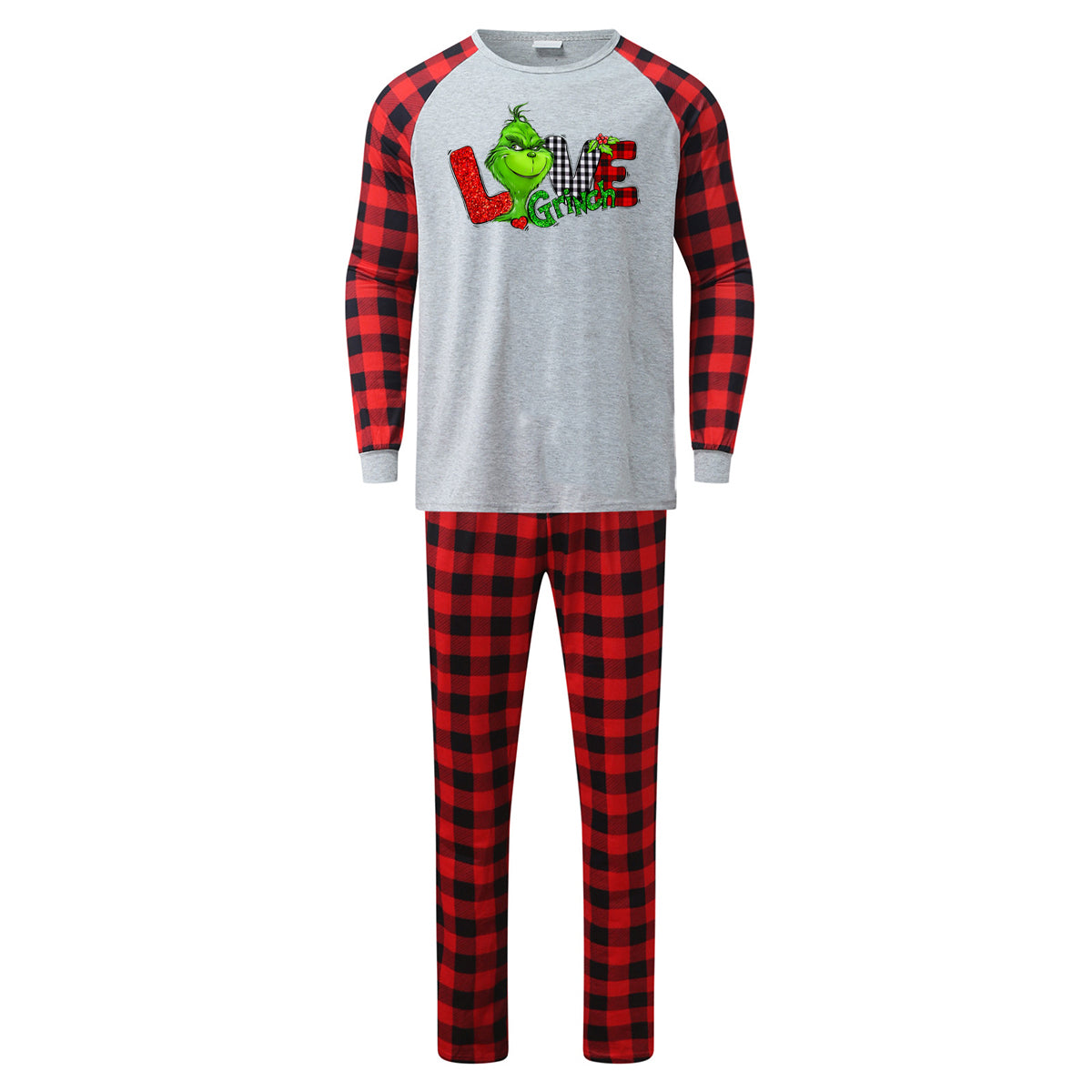 Christmas Plaid Family Pajama Set with Grinch Print