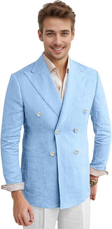 Men's Casual Linen Blazer Lightweight Suit Jacket Slim Fit Double Breasted Sport Coat