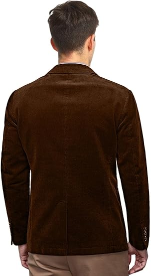 Men's Casual Corduroy Blazer Vintage Notch Lapel Regular Fit Suit Jacket (Brown,40R)