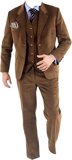 Men's Trendy Regular Fit 3 Piece Suit Corduroy Wedding Blazer Vest Pants