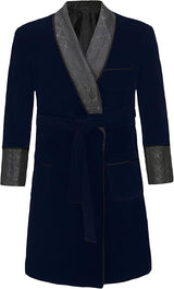 Men's Long Velvet Smoking Jacket with Belt Shawl Lapel Smoking Robe Quilted Dressing Gown