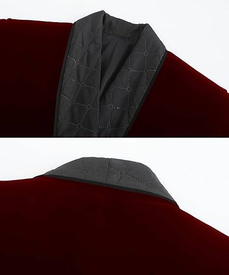 Men's Long Velvet Smoking Jacket with Belt Shawl Lapel Smoking Robe Quilted Dressing Gown