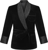 Men's Vintage Velvet Smoking Robe with Belt Short Lounge Bathrobe for Home Dinner Party