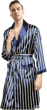 Men's Luxurious Satin Bathrobe Long Sleeve Silk Kimono Robe Lightweight Sleepwear Loungewear