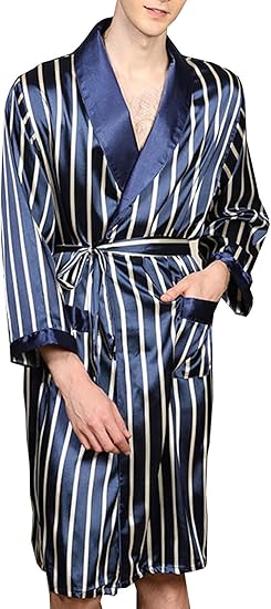 Men's Luxurious Satin Bathrobe Long Sleeve Silk Kimono Robe Lightweight Sleepwear Loungewear