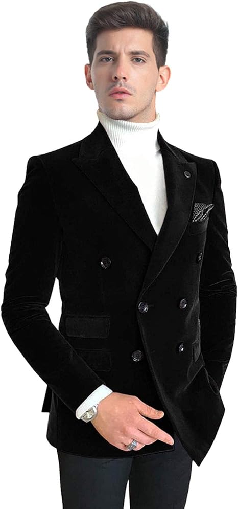 Men's Leisure Velvet Suit Jacket Peak Lapel Double Breasted Prom Party Blazer