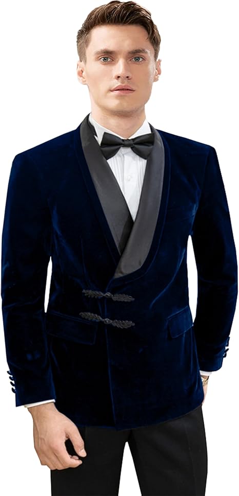 Men's Velvet Blazer Slim Fit Shawl Lapel Two Buttons Tuxedo Sport Coat for Wedding Prom Dinner