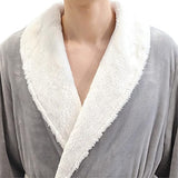 Men's Soft Fleece Plush Long Bothrobe Shawl Lapel Robe with Belt Smoking Jacket