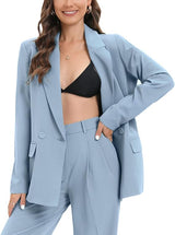 Women's Oversized Double-Breasted Suit Blazer Jacket Long Sleeve Casual Boyfriend Style Work Office Blazer with Pockets