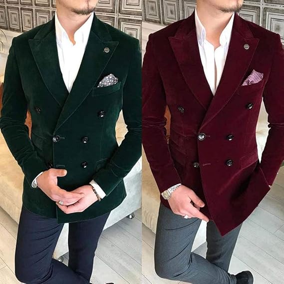 Men's Leisure Velvet Suit Jacket Peak Lapel Double Breasted Prom Party Blazer