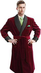 Men's Long Velvet Smoking Jacket with Belt Shawl Lapel Smoking Robe Quilted Dressing Gown