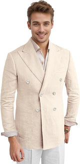 Men's Casual Linen Blazer Lightweight Suit Jacket Slim Fit Double Breasted Sport Coat