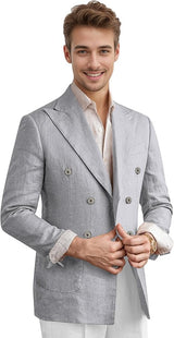 Men's Casual Linen Blazer Lightweight Suit Jacket Slim Fit Double Breasted Sport Coat