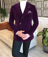 Men's Leisure Velvet Suit Jacket Peak Lapel Double Breasted Prom Party Blazer