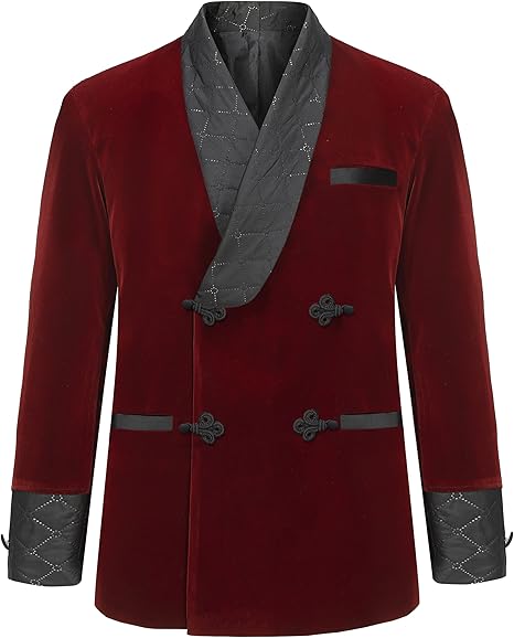 Men's Short Velvet Smoking Jacket Double Breasted Smoking Robe Wedding Party Blazer Coat