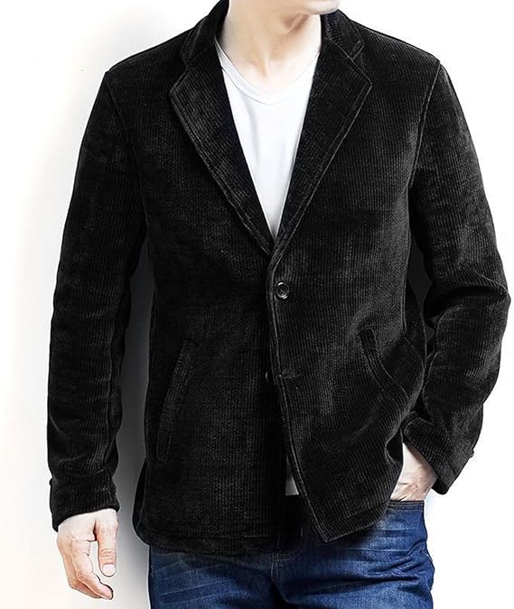 Blazer Jacket Men Casual Corduroy Suit Sport Coat Vintage