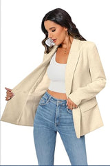 Women's Oversized Double-Breasted Suit Blazer Jacket Long Sleeve Casual Boyfriend Style Work Office Blazer with Pockets