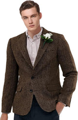 Men's Peak Lapel Blazer Herringbone Tweed Coat Formal Single Breasted Tuxedos Slim Fit Sports Coat