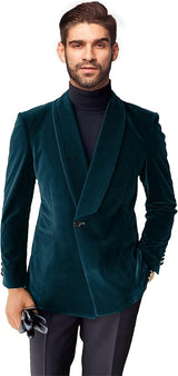 Men's Velvet Blazer Slim Fit Shawl Lapel One Button Suit Jacket Sport Coat for Wedding Prom Dinner Business