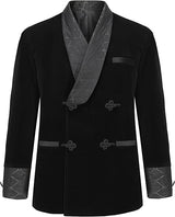 Men's Short Velvet Smoking Jacket Double Breasted Smoking Robe Wedding Party Blazer Coat