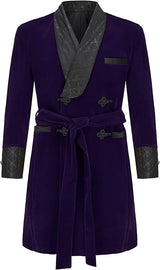 Men's Long Velvet Smoking Robe Double Breasted Jacket Blazer with Belt for Dinner Wedding Party