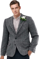 Men's Peak Lapel Blazer Herringbone Tweed Coat Formal Single Breasted Tuxedos Slim Fit Sports Coat