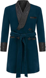 Men's Long Velvet Smoking Robe Double Breasted Jacket Blazer with Belt for Dinner Wedding Party