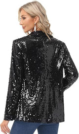 Women's Sequin Jackets Open Front Blazer Jacket Casual Long Sleeve Sparkly Cardigan Coat with Pocket S-XXL