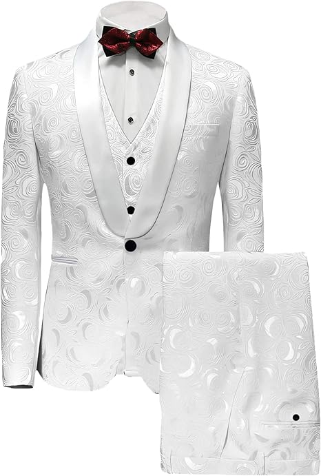 Men's 3 Pieces Jacquard Wedding Suit Classic Fit Blazer Vest Pants