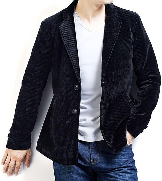 Blazer Jacket Men Casual Corduroy Suit Sport Coat Vintage
