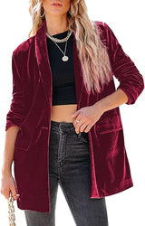 Happy Sailed Women's Velvet Blazer Jackets Casual Long Sleeve Lapel Collar Pocketed Blazer Suits Work Outfits